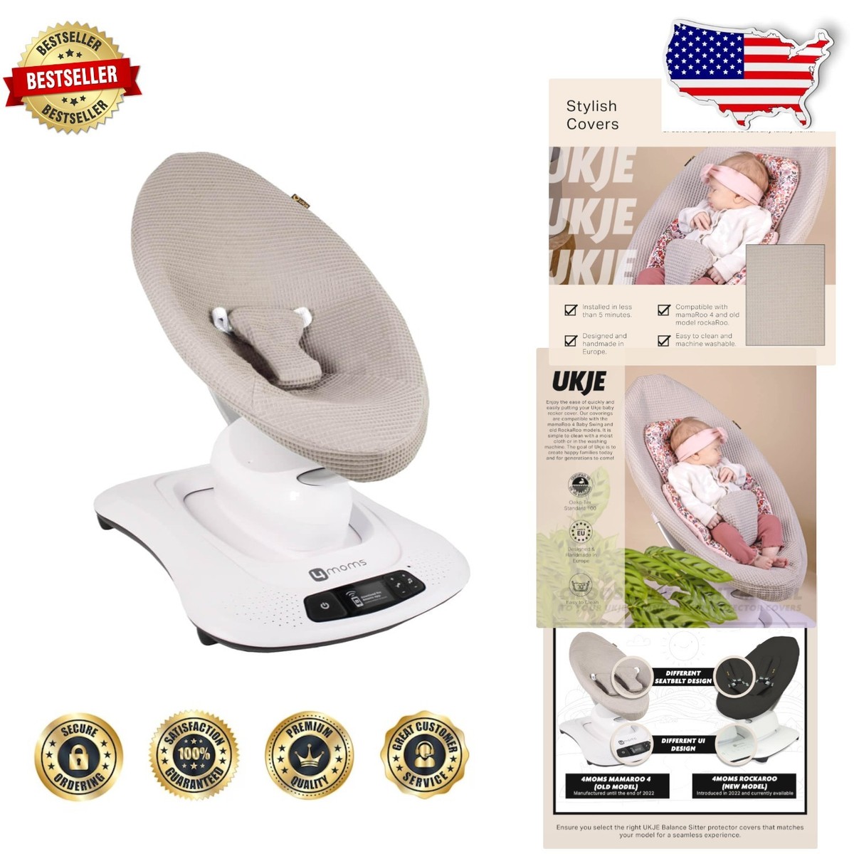 Taupe 4moms MamaRoo 4 Old Model Baby Swing Cover - Breathable Oeko