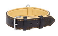 Riparo Genuine Leather Dog Collar Medium 1 Inch Wide Black/Orange Thread
