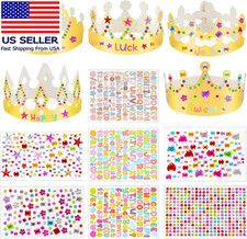 Gold Paper Crowns, 15 Pcs DIY Birthday Party Crowns with Gem Stickers