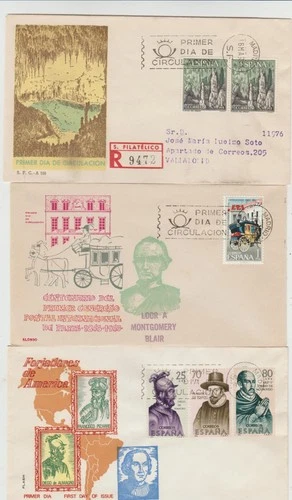 Spain 3 FDC  1963 Postal Conf. '64 American Explorers  '64 Tourism(Reg)
