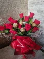 Silk red flowers bouquet hamper roses basket perfect mothers day chocs gift bouq
