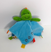 Taggies Plush Green Dinosaur Lovey Blue Security Blanket Satin Back Baby Rattle