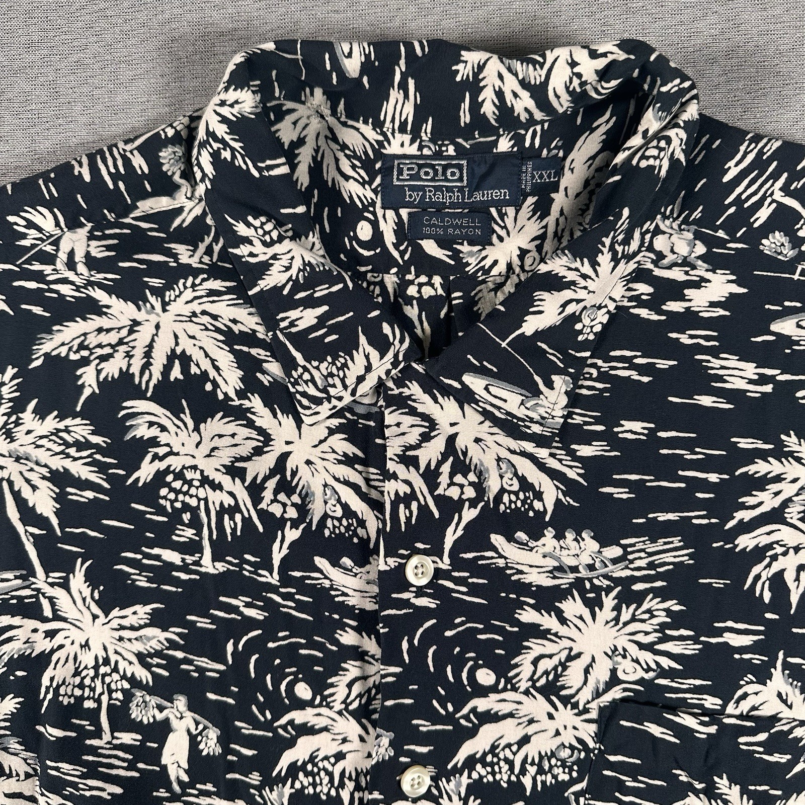 Polo Ralph Lauren Shirt Men 2XL Rayon Caldwell Hawaiian Palm Tree Camp Vacation