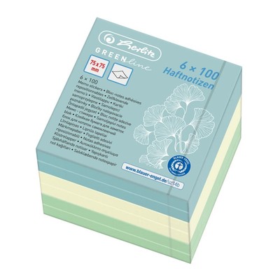 Herlitz 50033430 Sticky Note Pad, 75 x 75 mm, 600 Sheets, GREENline Series, 1 Pi