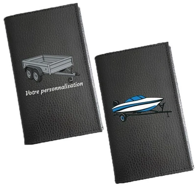 SYL'LA Etui Porte carte grise en cuir noir personnalisé Remorque - Prenom en Option