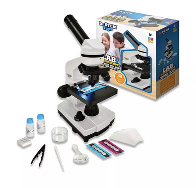 Dr. STEM Toys 39 Piece Microscope Kit for Kids with Top and Bottom Lights, Sp...