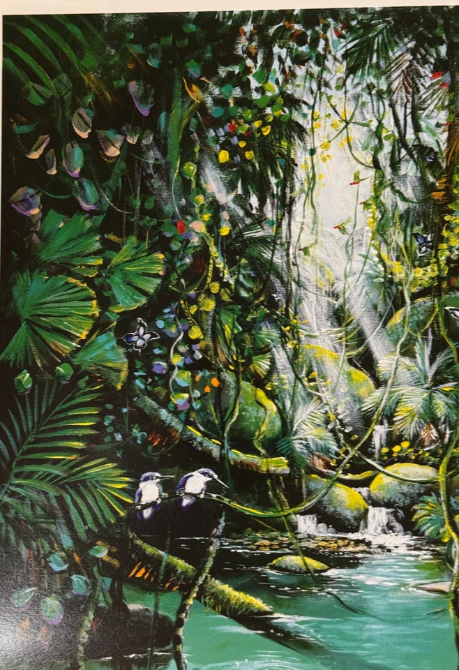Impresión artística en lienzo Tranquility de Ian Stephens aves en la selva tropical firmada 20x26 Foto 2 de 4
