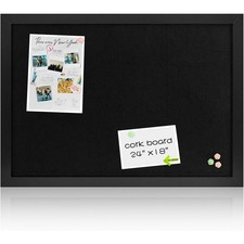 Cork Board Bulletin Board W/ Linen Wood Framed 20" x 18" Corkboard Wall Mounted