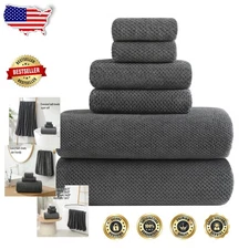 Extra Large Bath Towels 6pc Set Charcoal Grey Super Soft Quick Dry Microfiber...