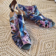 L'Artiste Spring Step Sandals Womens Size 40 EU 9 Flourisha Wedge Blue Leather
