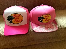 Bass Pro Shop Lot of Two Caps Trucker Mesh Pink Bling Pink Stitched Logo
