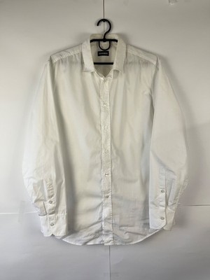 Dirk Bikkembergs Luxury Classic Solid Men`s White Cotton Shirt Button Up Size L