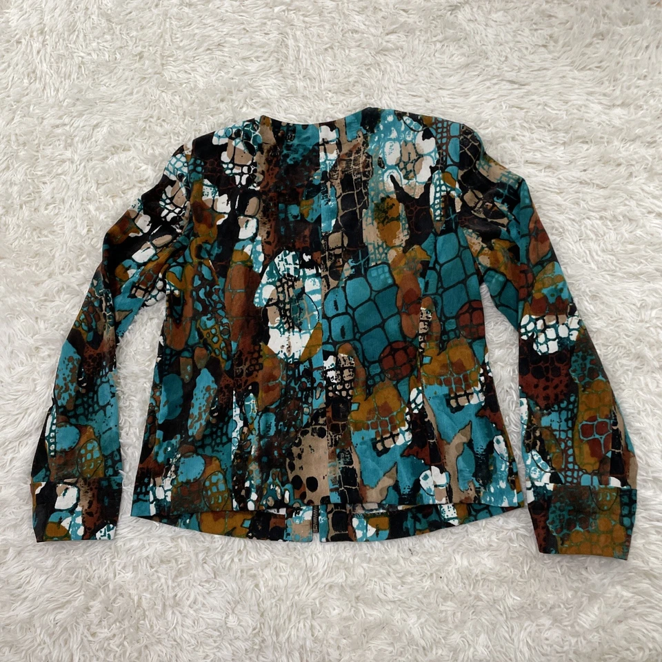 REQUISITOS Chaqueta Pana Verde Azulado Mujer L Abstracto Western Boho Marrón Cremallera Abrigo L Foto 2 de 4