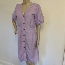 Loft Size 6 Linen Blend Purple Puff Sleeve Shift Dress NWT