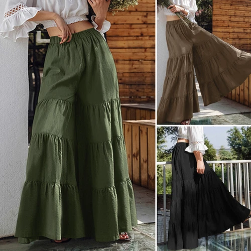 Pantalones largos informales de pierna ancha para mujer Pantalones culottes lisos sueltos - Imagen 2 de 30
