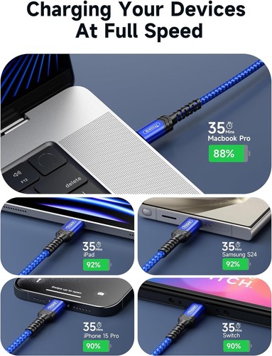 Power Up Your Devices: JSAUX 240W USB C to USB C Cable, 10ft, Fast Charging, Com - Picture 4 of 7