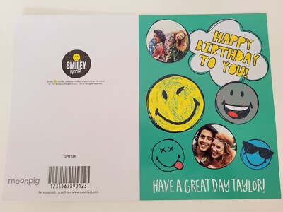 Neu Smiley World Gesicht Happy Birthday Taylor! Mehrzweck Blanko Grußkarte