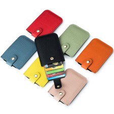 Men Womens Pull Tab Slot Wallet Front Pocket Slim Purse Genuine Leather RFID Blk