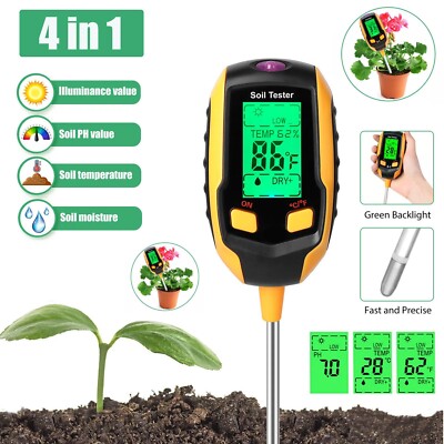 4-in-1 Soil Moisture Meter Digital PH Temperature Meter LED Light Garden Plant