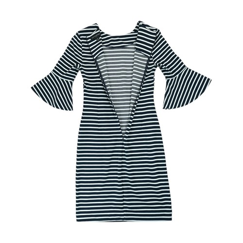 BANANA REPUBLIC - Black & White Stripe 3/4 Bell Sleeve Knit Shift Dress Size 0P - Picture 3 of 7