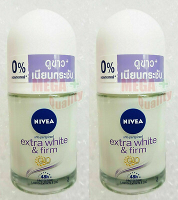 2 x Nivea Extra White + Firm Q10 Anti-perspirant 48h Deodorant Roll on 25ml