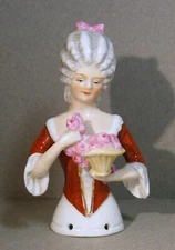 Antique German Pin Cushion Half Doll w/ Basket of Roses