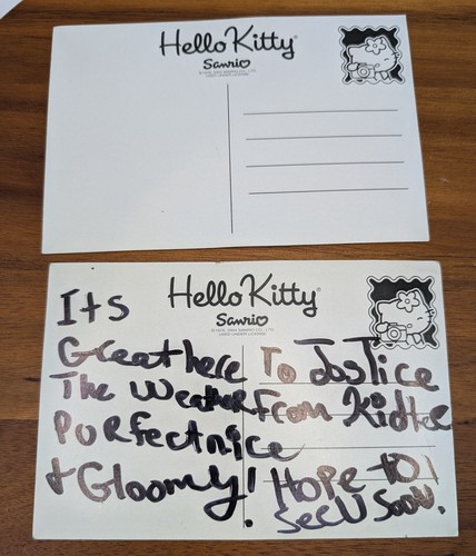 2 Vintage Sanrio HELLO KITTY Post Card Japanese Rare Felt - Picture 4 of 4