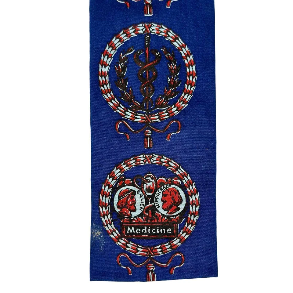 RETRO VTG Hand Printed Rooster Sun Fabrics Blue Medicine Doctors Necktie - Image 2 of 4