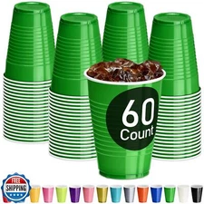 DecorRack Dark Green Plastic Cups, 12 oz Disposable Cups, Party Supplies (60 