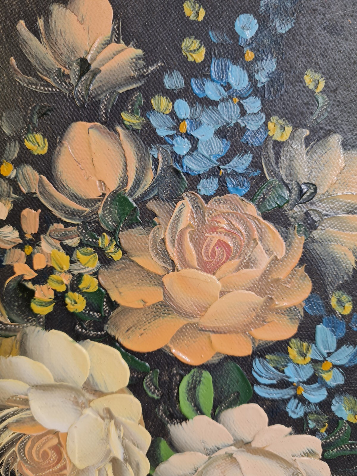 Vintage Floral Oil Painting Artist E Green Gold Gilt Ornate Oval Frame