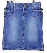 Union Bay Denim Jean Cargo Skirt w/Pockets-Kickpleats-Adjustable Waist Tabs-13