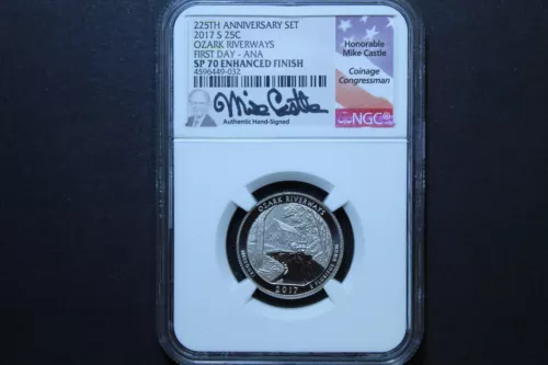 2017 S OZARK RIVERWAYS QUARTER DOLLAR NGC SP70 ENHANCED FDI ANA MIKE CASTLE