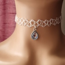 Tattoo Choker Stretch Necklace White Collar Charm Retro Vintage Elastic Gothic