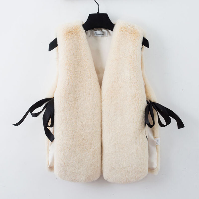 Lady Short Plush Furry Vest Top Gilet Waistcoat Tank V-neck