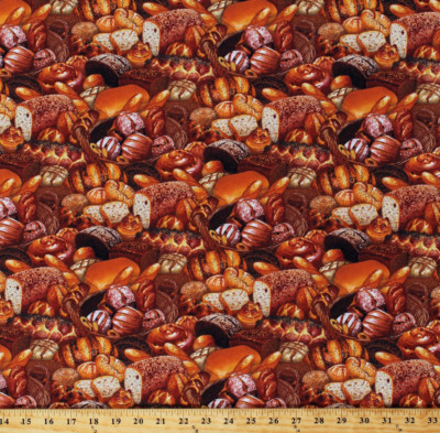 Bread Loaves Loaf Rolls Bakery Food Festival Cotton Fabric Print by Yard D778.54