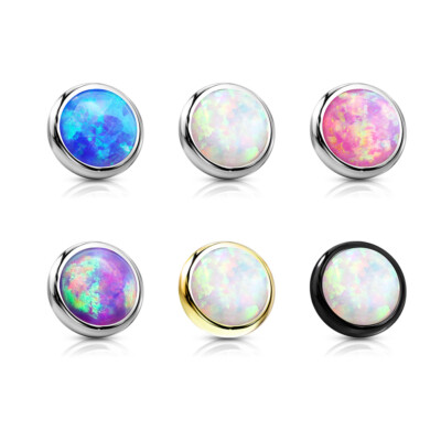 1 Pc 14G Surgical Steel Internal Threaded Flat Opal Stone Dermal Anchor Top 4 mm