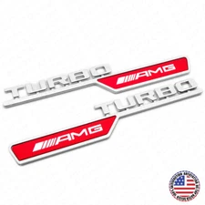 Set 3D Turbo AMG Edition Side Fender Marker Logo Badge Emblem Decorate Sport Red