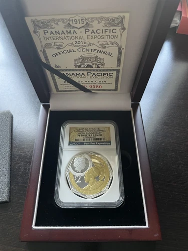 2015 Niue 2oz Silver Panama Pacific Expo 100th Anniversary NGC Proof 70 Box&CoA