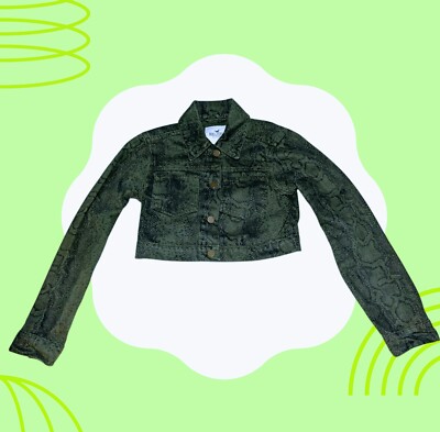 HOLLISTER Women's Green Cropped Jean Jacket SNAKESKIN