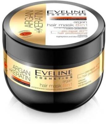 Eveline Argan Keratin Haarmaske 8in1 beschädigt coloriert hervorgehobenes Haar 300ml