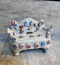 Occupied Japan Porcelain Settee Couch Blue Pink Flowers Miniature Dollhouse Mini