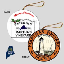 MARTHAS VINEYARD Christmas Ornament - Vintage Travel Decal Design Cape Cod Ferry