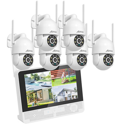 ANRAN 5MP 8CH 12''Monitor Wireless Security Camera System Pan/Tilt 2TB HDD Home 
