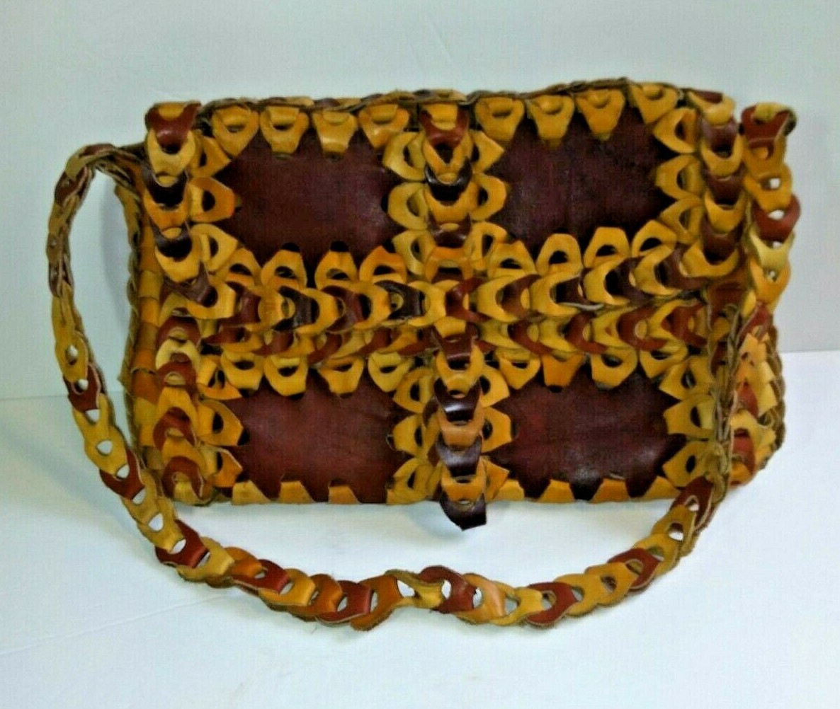 Leather Hand Braid Patchwork Woven Boho Purse Han… - image 3