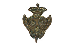 Ancien porte-montre / tableaux, en bronze, décor fleurs de lys & couronne