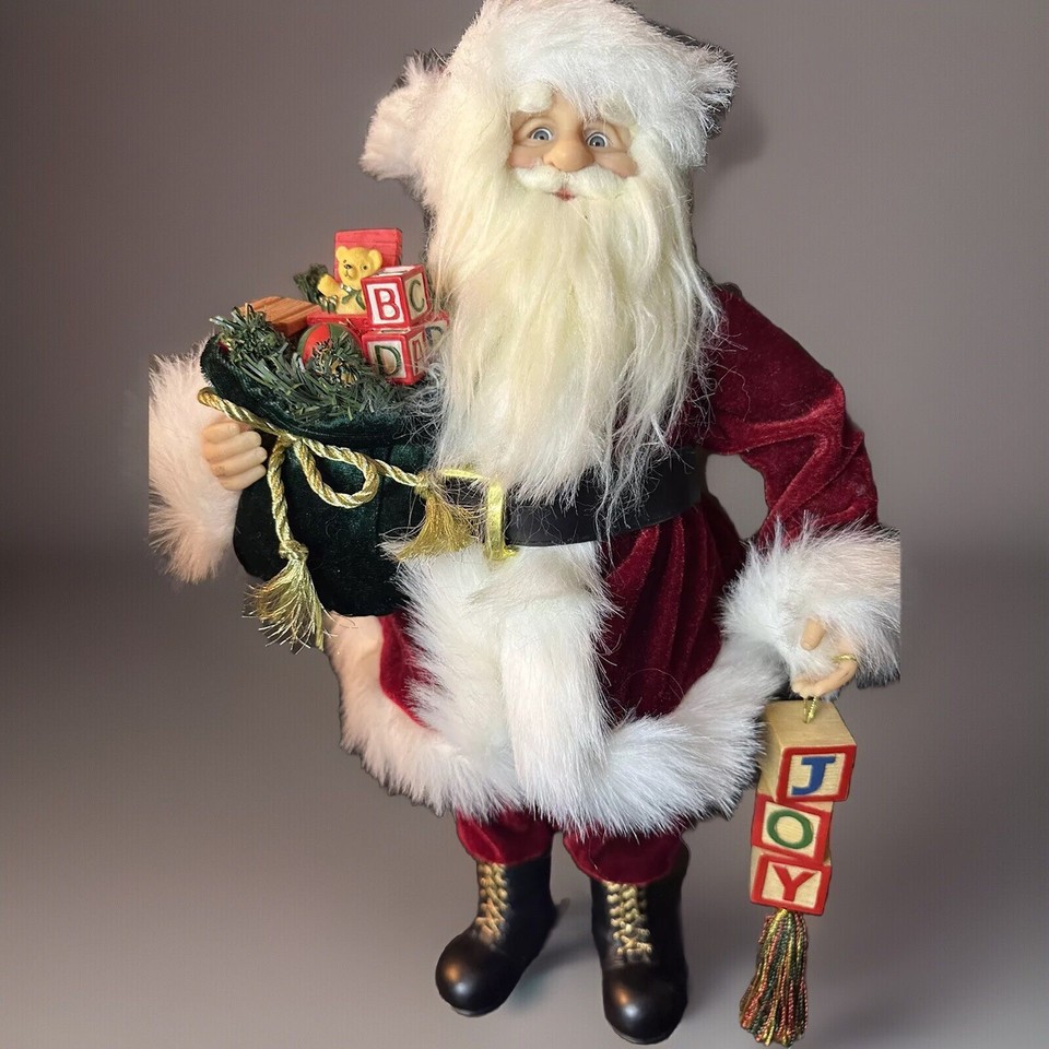 Jolly Santa Decorative Toy Bag Joy Blocks 17 In T Red White Fur Black