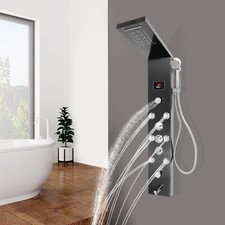 LED Shower Panel Tower Massage System Rain Waterfall Jets Faucet Stainless Steel