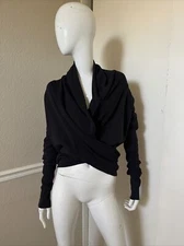 CLARY SAGE ORGANICS NEW! Black Bamboo Cotton Knit Convertible Wrap Cardigan Sz S