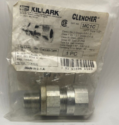 KILLARK MC1C CLENCHER Aluminum Cable Connector (1/2'' NPT) - Prepaid Shipping