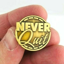 Inspirational Lapel Pin "Never Quit" Novelty Button Slogans Motivational  *Ka40